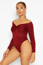 Load image into Gallery viewer, Twist Front Off The Shoulder Bodysuit
