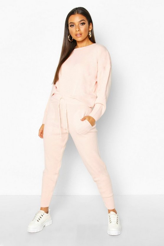 Slash Neck Cropped Knitted Set