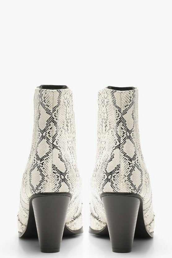 Western Style Snake Print Ankle Boots