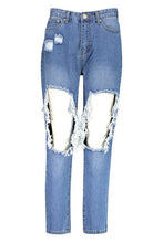 Load image into Gallery viewer, High Rise Extreme Thigh Rip Mom Jean
