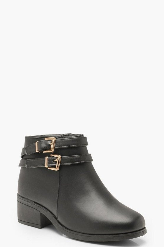 Wide Fit Double Buckle Chelsea Boots
