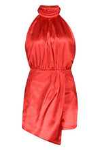 Load image into Gallery viewer, Satin Turtle Neck Drape Skort Romper
