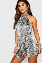 Load image into Gallery viewer, Snake Print Satin Turtle Neck Romper

