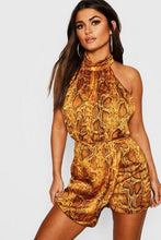 Load image into Gallery viewer, Snake Print Satin Turtle Neck Romper
