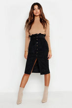 Load image into Gallery viewer, Cord Paperbag Button Midi Skirt
