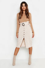Load image into Gallery viewer, Cord Paperbag Button Midi Skirt
