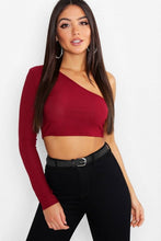 Load image into Gallery viewer, One Shoulder Rib Basic Crop Top

