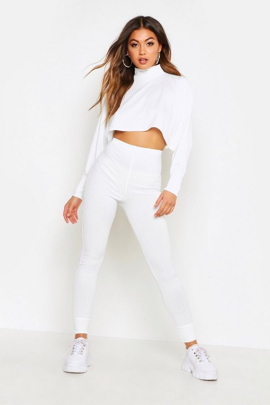 Crop Batwing Boxy Rib Knit Lounge Set