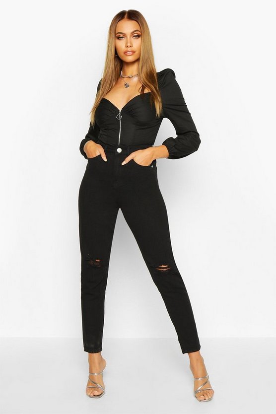 High Waist Distressed Mom Jeans