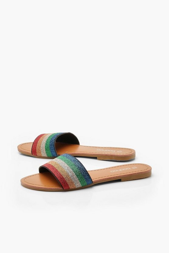 Rainbow Stripe Metallic Sliders