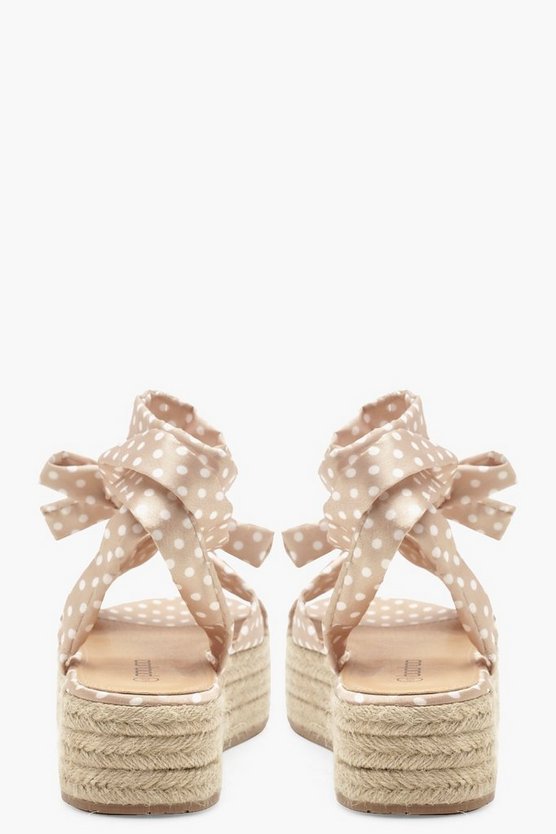 Polka Dot Wrap Strap Espadrille Flatform Sandals