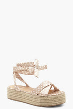 Load image into Gallery viewer, Polka Dot Wrap Strap Espadrille Flatform Sandals
