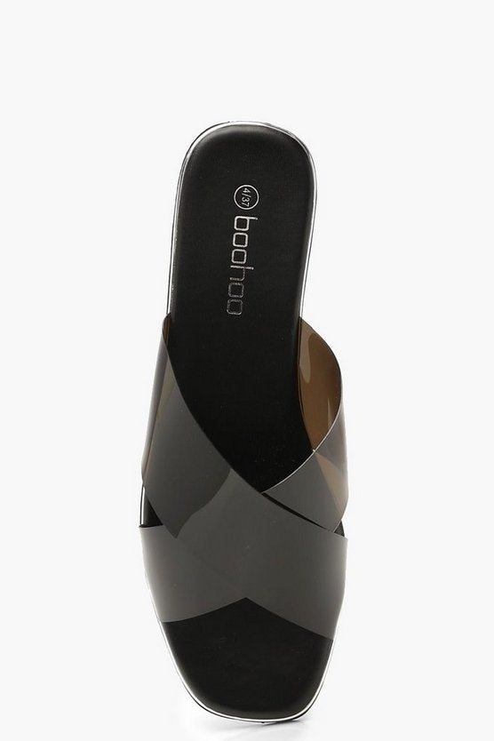 Clear Cross Front Square Toe Sliders