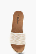 Load image into Gallery viewer, Woven Espadrille Flatform Sliders
