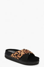 Load image into Gallery viewer, Leopard Cross Front Footbed Flatform Sliders

