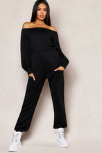 Load image into Gallery viewer, Off Shoulder Pocket Detail Sweat Jumpsuit

