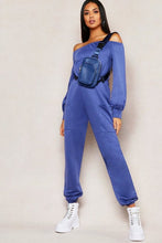 Load image into Gallery viewer, Off Shoulder Pocket Detail Sweat Jumpsuit
