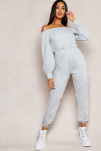 Load image into Gallery viewer, Off Shoulder Pocket Detail Sweat Jumpsuit
