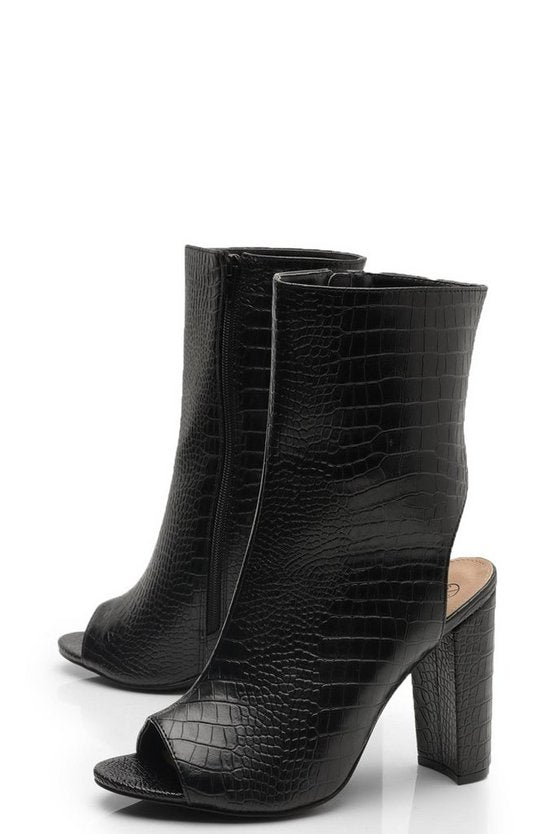 Wide Fit Croc Peeptoe Shoe Boots