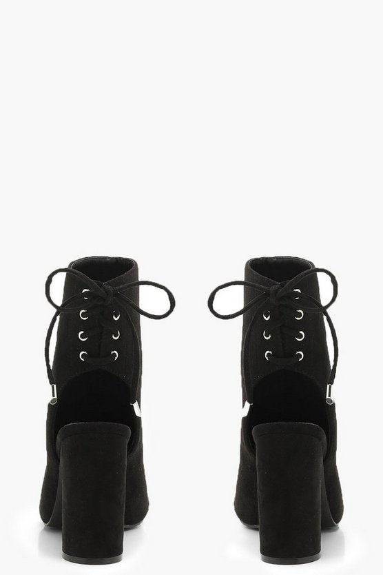 Lace Back Block Heel Shoe Boots