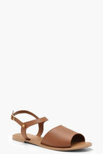 Load image into Gallery viewer, Peeptoe Ankle Strap Leather Flat Mule Sandals
