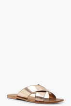 Load image into Gallery viewer, Wide Fit Cross Strap Leather Sliders
