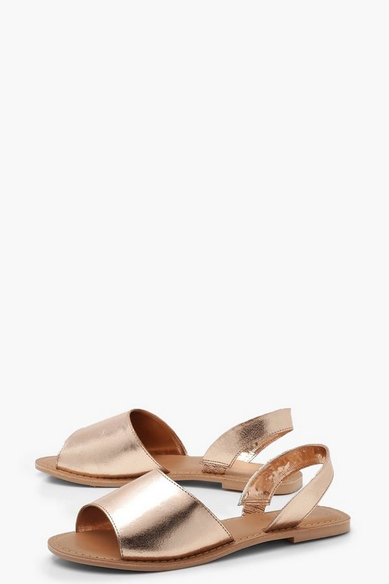 Wide Fit 2 Part Metallic Leather Sandals