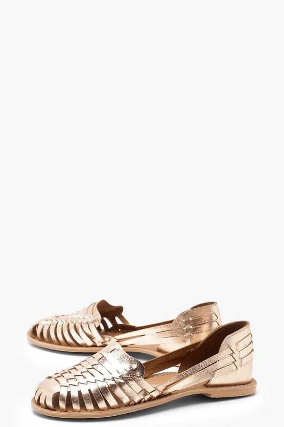 Wide Fit Metallic Leather Woven Ballets