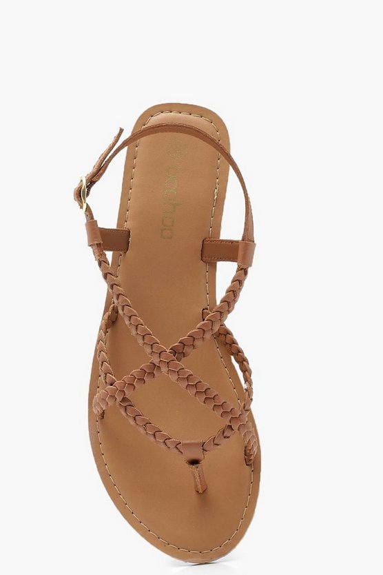 Plaited Cross Strap Leather Sandals