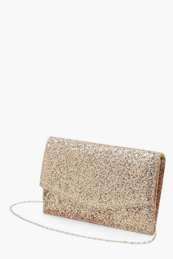 Chunky Glitter Envelope Clutch Bag & Chain