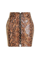 Load image into Gallery viewer, Snakeskin PU Leather Look Zip Front Mini Skirt
