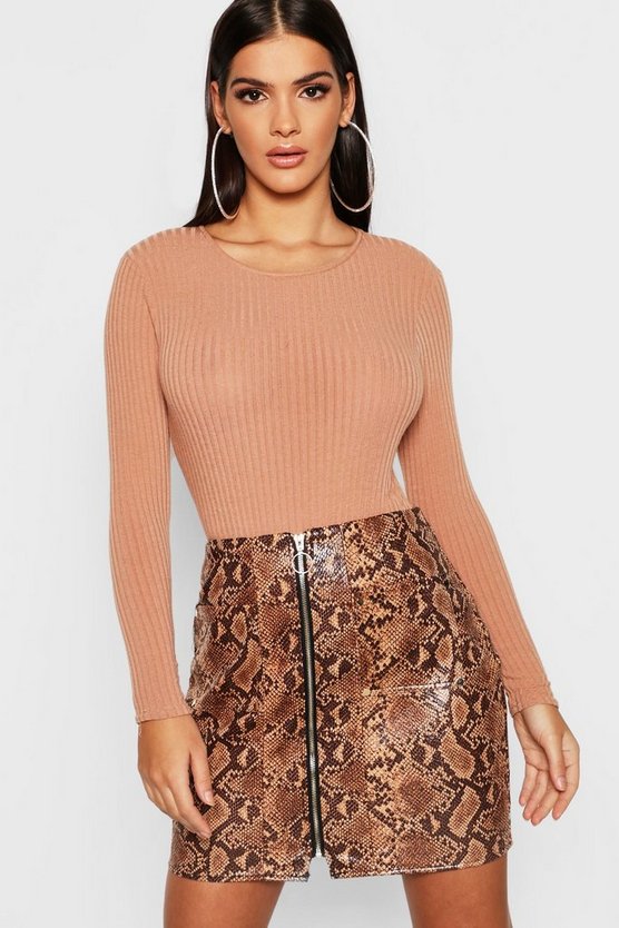 Snakeskin PU Leather Look Zip Front Mini Skirt