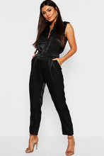 Load image into Gallery viewer, Satin Utility Cargo Pocket Jumpsuit

