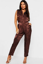 Load image into Gallery viewer, Satin Utility Cargo Pocket Jumpsuit
