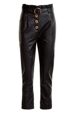 Load image into Gallery viewer, Leather Look Mock Horn Button Paperbag Pants
