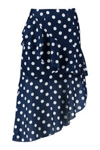 Load image into Gallery viewer, Gingham Check Spot Asymetric Frill Midi Skirt
