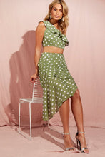 Load image into Gallery viewer, Gingham Check Spot Asymetric Frill Midi Skirt
