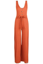 Load image into Gallery viewer, Horn Button Rib Tie Belt Pocket Jumpsuit
