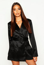 Load image into Gallery viewer, Satin Belted Blazer Romper
