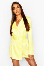 Load image into Gallery viewer, Satin Belted Blazer Romper
