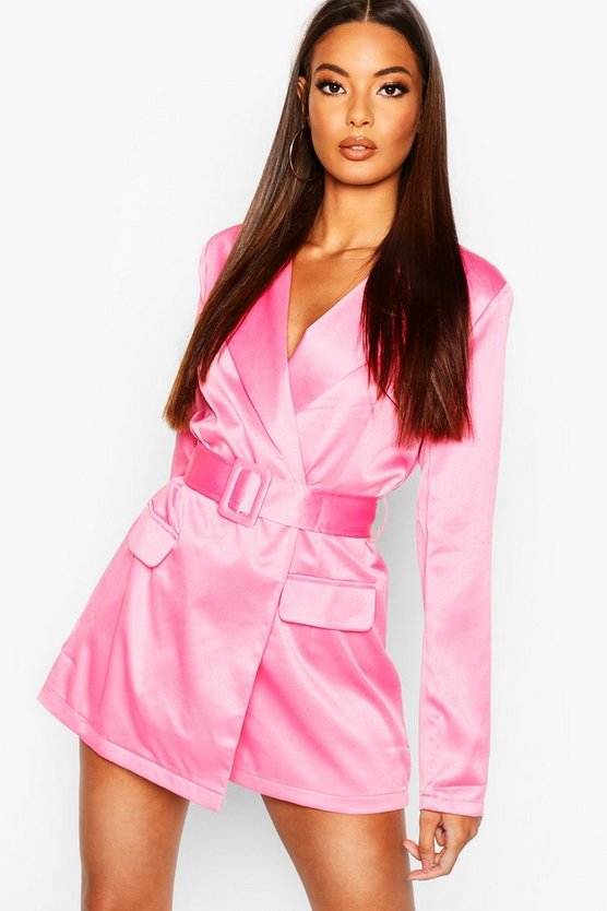 Satin Belted Blazer Romper