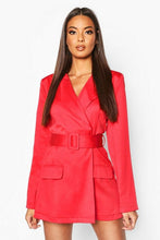 Load image into Gallery viewer, Satin Belted Blazer Romper
