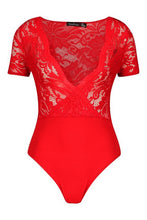 Load image into Gallery viewer, Lace Wrap Short Sleeve Bodysuit
