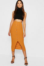 Load image into Gallery viewer, Ribbed Mock Horn Button Through Midaxi Skirt
