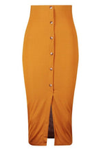 Load image into Gallery viewer, Ribbed Mock Horn Button Through Midaxi Skirt

