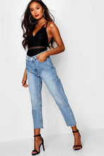 Load image into Gallery viewer, High Waist Raw Hem Mom Jeans
