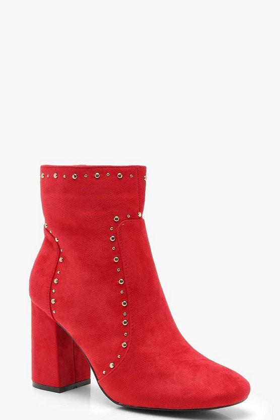 Block Heel Pin Stud Shoe Boots