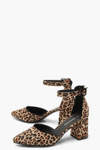 Load image into Gallery viewer, Leopard Print Pointed Low Block Heel Ballets
