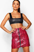 Load image into Gallery viewer, Snake Print Leather Look A Line Mini Skirt
