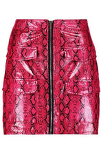 Load image into Gallery viewer, Snake Print Leather Look A Line Mini Skirt
